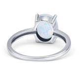 Solitaire Engagement Ring Oval Lab Created White Opal 925 Sterling Silver