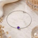 Round Amethyst CZ Rolo Chain Bracelet