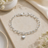 Oval Link Heart Charm Bracelet