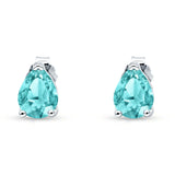 Pear Solitaire Push Back Stud Earring Paraiba Tourmaline CZ 925 Sterling Silver