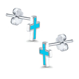 Cross Stud Earrings Turquoise 925 Sterling Silver (14mm)