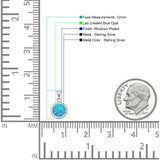Round Lab Created Blue Opal Solitaire Pendant 925 Sterling Silver