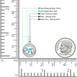 Lab Created Blue Opal Chai Symbol Round Pendant 925 Sterling Silver