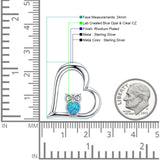 Blue Opal Owl CZ Heart Pendant