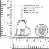 White Opal Owl CZ Heart Pendant