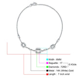 14K White Gold 7" Link Chain Three Emerald Cut Round & Baguette Diamond Wholesale