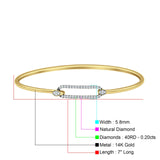 14K Yellow Gold 7Inches Open 5.8mm Rectangle Bangle Bracelet Round Natural Diamond Wholesale