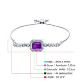 14K White Gold Emerald Cut Amethyst Adjustable Bolo Chain Bracelet Natural Diamond Wholesale