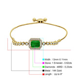 14K Yellow Gold Emerald Cut Green Emerald Adjustable Bolo Chain Bracelet Natural Diamond Wholesale