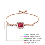 14K Rose Gold Emerald Cut Ruby Adjustable Bolo Chain Bracelet Natural Diamond Wholesale