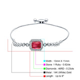 14K White Gold Emerald Cut Ruby Adjustable Bolo Chain Bracelet Natural Diamond Wholesale