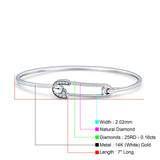 14K White Gold 7 Inch Safety Pin Bangle Bracelet 2.02mm Round Natural Diamond Wholesale