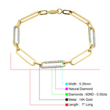 14K Yellow Gold Paperclip Link Chain Bracelet Natural Round Diamond Wholesale