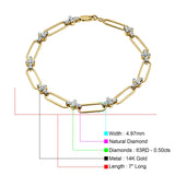 14K Yellow Gold Paperclip Style Cross Design Round Natural Diamond Bracelet Wholesale