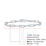 14K White Gold 4mm Paperclip Bracelet Interlock Round Natural Diamond Wholesale
