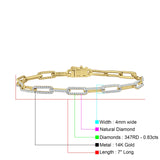 14K Yellow Gold 4mm Paperclip Bracelet Interlock Round Natural Diamond Wholesale