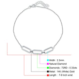 14K White Gold 7"-9" Paperclip Link Chain Bracelet Round Natural Diamond Wholesale