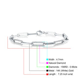 14K White Gold 7.25" Link Chain Paperclip Bracelet Round Natural Diamond Wholesale