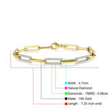 14K Yellow Gold 7.25" Link Chain Paperclip Bracelet Round Natural Diamond Wholesale