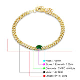 14K Yellow Gold Oval Green Emerald Cluster Natural Diamond Cuban Link Chain Bracelet Wholesale