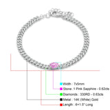 14K White Gold Oval Pink Sapphire Cluster Natural Diamond Cuban Link Chain Bracelet Wholesale