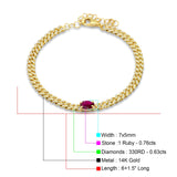 14K Yellow Gold Oval Ruby Cluster Natural Diamond Cuban Link Chain Bracelet Wholesale