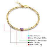 14K Yellow Gold Oval Amethyst 4mm Link Chain Bracelet Natural Diamond Wholesale