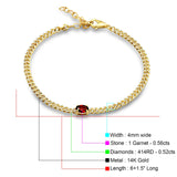 14K Yellow Gold Oval Garnet 4mm Link Chain Bracelet Natural Diamond Wholesale