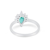 Teardrop Art Deco Pear Engagement Ring Simulated Paraiba Tourmaline CZ 925 Sterling Silver