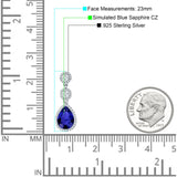 Pear Teardrop Halo Drop Dangle Earring Blue Sapphire CZ 925 Sterling Silver Wholesale