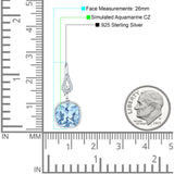 Cushion Drop Dangle Pear Fishhook Earring Aquamarine CZ 925 Sterling Silver Wholesale