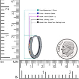 Round 20mm Multicolor Cubic Zirconia Huggie Hoop Earrings 925 Sterling Silver