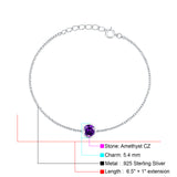 Round Amethyst CZ Rolo Chain Bracelet