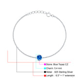 Round Blue Topaz CZ Rolo Chain Bracelet