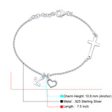 Cross Anchor Heart Charm Bracelet