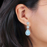 Pear Teardrop Halo Drop Dangle Earring Aquamarine CZ 925 Sterling Silver Wholesale