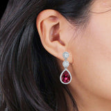 Pear Teardrop Halo Drop Dangle Earring Ruby CZ 925 Sterling Silver Wholesale