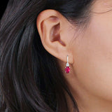 Oval Drop Dangle Charm Leverback Earring Ruby CZ 925 Sterling Silver