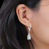 Emerald Cut Oblong Drop Dangle Leverback Earring Cubic Zirconia 925 Sterling Silver