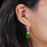 Emerald Cut Oblong Drop Dangle Leverback Earring Green Emerald CZ 925 Sterling Silver