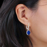 Oval Drop Dangle Leverback Earring Blue Sapphire CZ Solid 925 Sterling Silver Wholesale