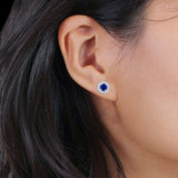 Round Halo Stud Earring Blue Sapphire CZ 925 Sterling Silver