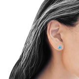 Round Beaded 7.2mm Lab Created Blue Opal Stud Earring Oxidized 925 Sterling Silver Wholesale