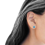 Round Lab Created Blue Opal Stud Earring Oxidized 925 Sterling Silver Wholesale