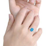 Solitaire Engagement Ring Oval Lab Created Blue Opal 925 Sterling Silver