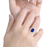 Solitaire Engagement Ring Oval Simulated Blue Sapphire CZ 925 Sterling Silver