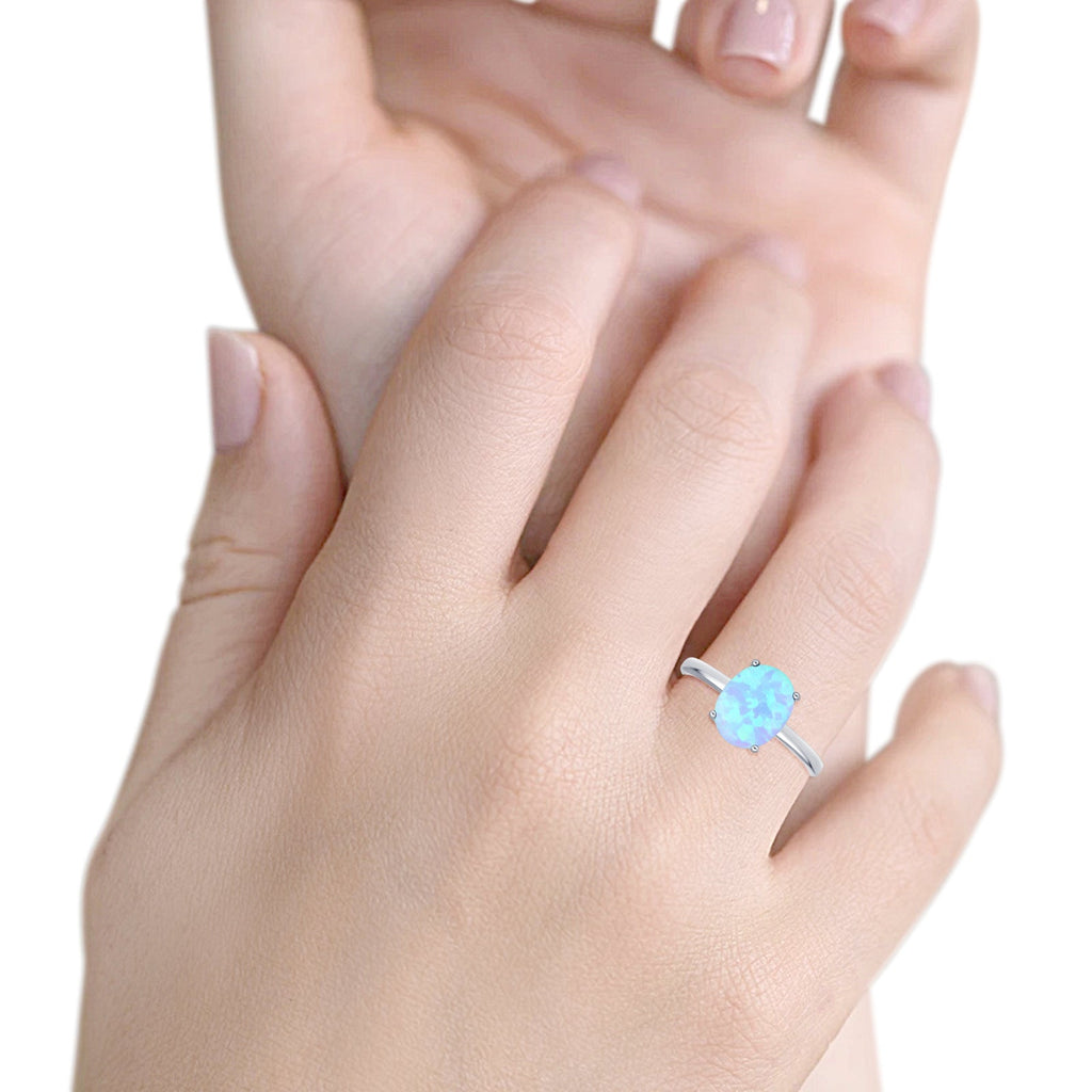 Oval Light Blue Lab Opal Solitaire Ring 925 Sterling Silver Wholesale
