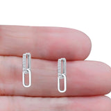 Paperclip Dangle Drop Huggie Hoop Earrings Cubic Zirconia 925 Sterling Silver Wholesale