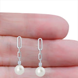 Round Cubic Zirconia & Pearl Paperclip Stud Earrings 925 Sterling Silver Wholesale