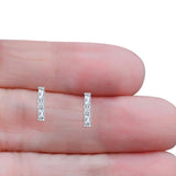 Line Bar Stud Earrings 12.4mm Baguette & Round Cubic Zirconia 925 Sterling Silver